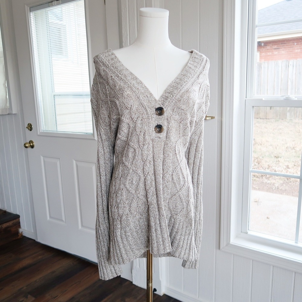 Vintage Womens Hooded Cable Knit Sweater 16W Beige Boho Cottagecore Y2K‎ Fairy